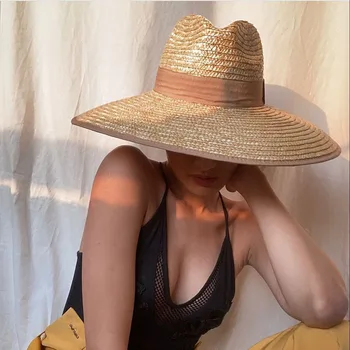  Supradimensionate 12cm margine largă vara paie uv plaja hat pentru femei vacanta femei soare vizieră de protecție pălărie panama pălărie mare de jazz