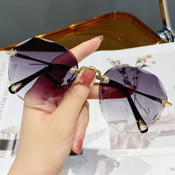  Noua Moda fără ramă de ochelari de Soare Femei Barbati Brand Designer Cadru Metalic Ochelari de Soare UV400 Feminin Gradient de culoare Roz Ochelari