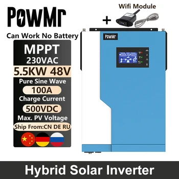  PowMr 5,5 KW 3.5 KW Hibrid Invertor Solar 220VAC 48VDC 24VDC MPPT 100A Controler de Încărcare Solară PV 500VDC Pur Sinusoidală Cu WiFI