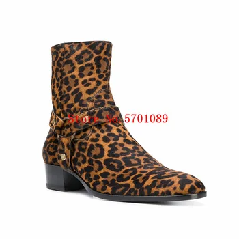  Omul Wyatt Harness Cizme De Păr De Cal Print Leopard Din Piele Chelsea Cizme Leopard Catarama Curelei Londra, Paris Glezna Cizme Pantofi