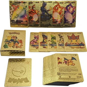  Pokemon Gold Folie Card Vmax GX Card de Energie engleză franceză spaniolă Charizard Pikachu Joc de Bord Joc de Cărți de Colectie Carduri