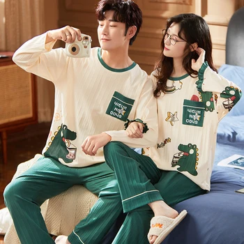  Barbatii coreeni Pijamas Set din Bumbac pentru Femei Pijama Set de Toamnă Sleepwear Casual, haine de casă hombre Mujer Acasă Îmbrăcăminte Costum de Pijama