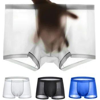  Barbati Sexy Boxeri Subțire Transparent Lenjerie Pantaloni Scurți, Trunchiuri De Chiloți Pantaloni Scurți, Trunchiuri Fără Sudură De Mătase Antibacterian Boxeri Homme
