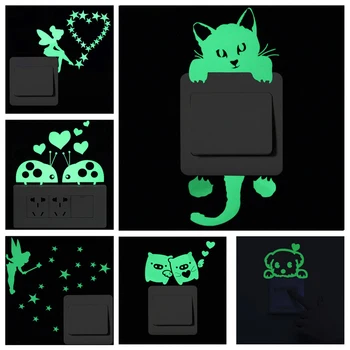  Desene animate Luminos Comutator Sticker Glow în Întuneric Autocolante de Perete Home Decor Camera pentru Copii Decor Autocolant Decal Cat Zână Luna Steaua