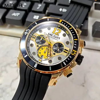  MEGIR Cronograf Ceasuri pentru Barbati de Moda Militară Sport, Curea Silicon Ceas de mână cu Auto Data Impermeabil Cuarț Ceas часы