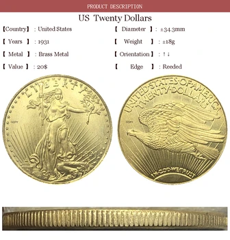  Statele Unite Ale Americii America 1931 1931 D Liberty Douăzeci De 20 De Dolari Saint Gaudens Double Eagle Cu Motto-Ul În Dumnezeu Avem Încredere În Aur Copia Fisei