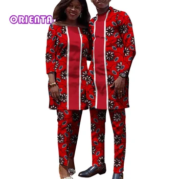  Haine africane pentru Cuplu, 2 Buc Set Dashiki Costum Bărbați și Femei Pant Set Africane Ceara Print Petrecere de Seara Cuplu Haine WYQ818