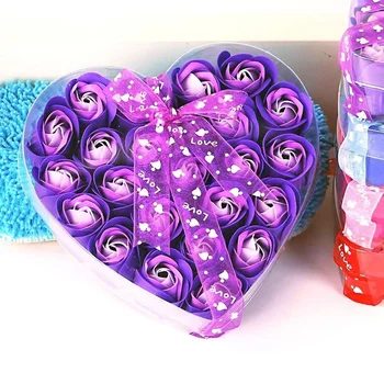  24buc Parfumate de Flori de Trandafir Baia cu Petale de Sapun pentru Corp Petrecere de Nunta, Cadou Rosu Roz Albastru Violet Hârtie Săpun Artificiale Fals, Flori Uscate