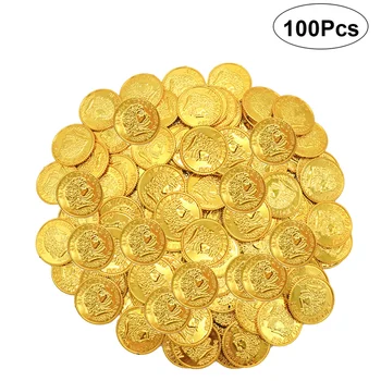  100buc Piratii Monede de Aur de Plastic de Monede de Aur de elemente de Recuzită de Joc Accesoriu Amuzant de Joc Jucarii pentru copii Copii (de Aur)