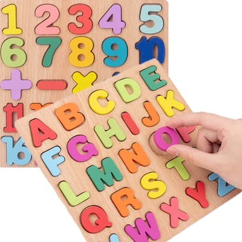  Montessori pentru Copii 3D Puzzle din Lemn-Alfabet Număr de Forme de Puzzle-uri Preșcolar Educație Timpurie Jucarii Potrivire Jocuri Cadouri